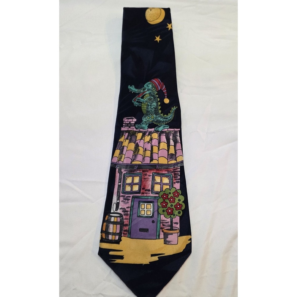 Designer Johnny‎ Carson To Night Show Neck Tie Alligator On The Roof Top Moon